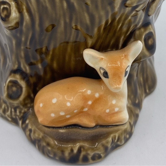 Vintage Ceramic 1950s Sylvac Tree Stump Planter With Fawn 4287 Original Sticker - Picture 8 of 9